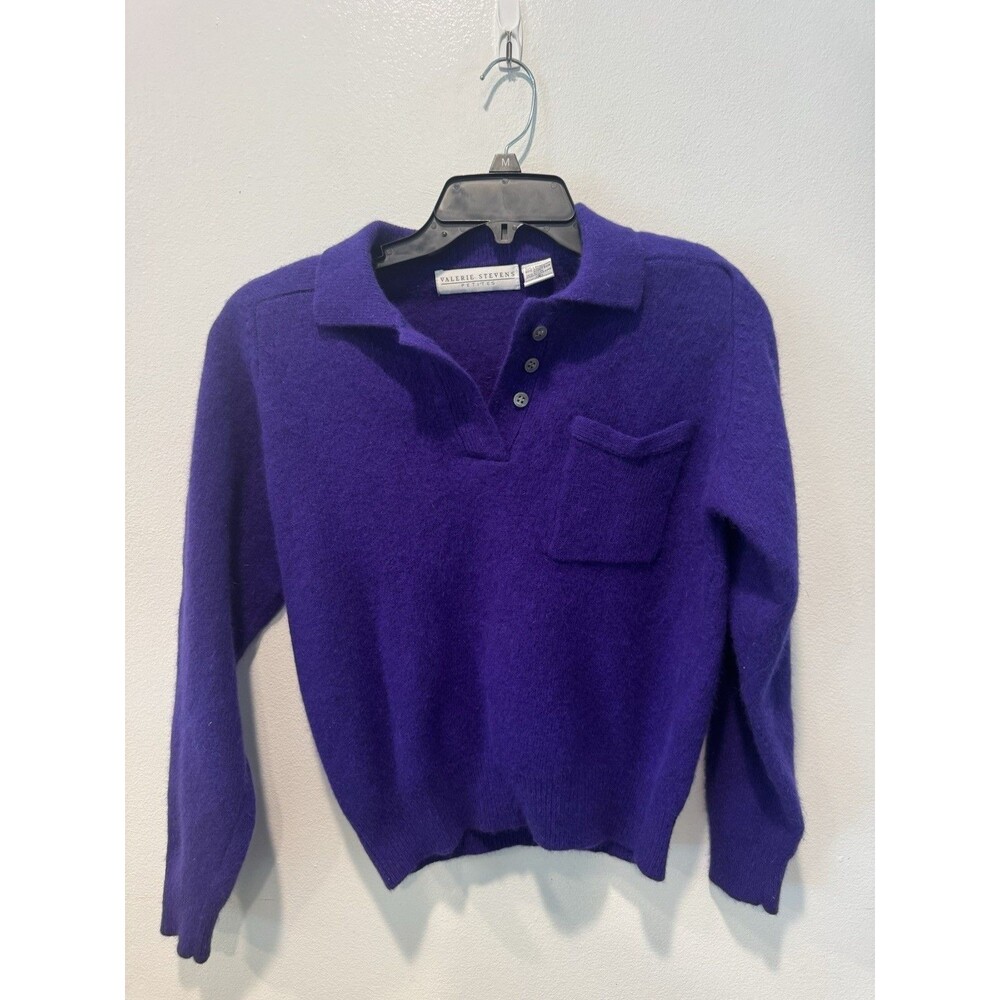 Valerie Stevens Women's‎ Purple Lambswool/Angora Blend Collared Sweater Size S - Picture 2 of 6
